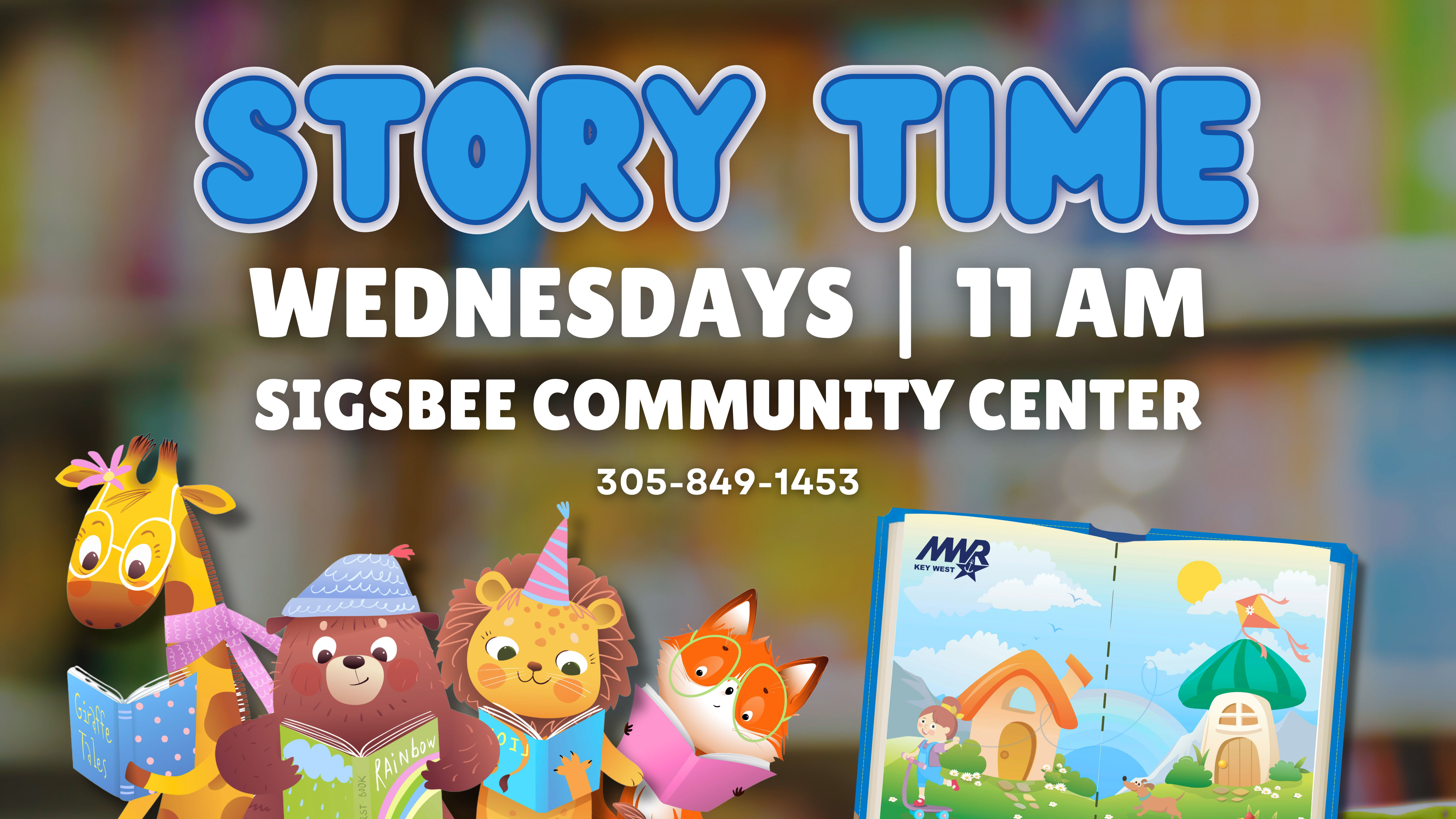 Open to all MWR authorized patrons with military issued ID cards.  Story Time  Join MWR Community Recreation at the Community Center on Sigsbee Park for interactive storytelling & activities. Story Time is designed for children 2 - 5 years of age, and is inclusive of Mommy and Me parents with various aged children. Scheduled every Wednesday starting at 11 AM.
