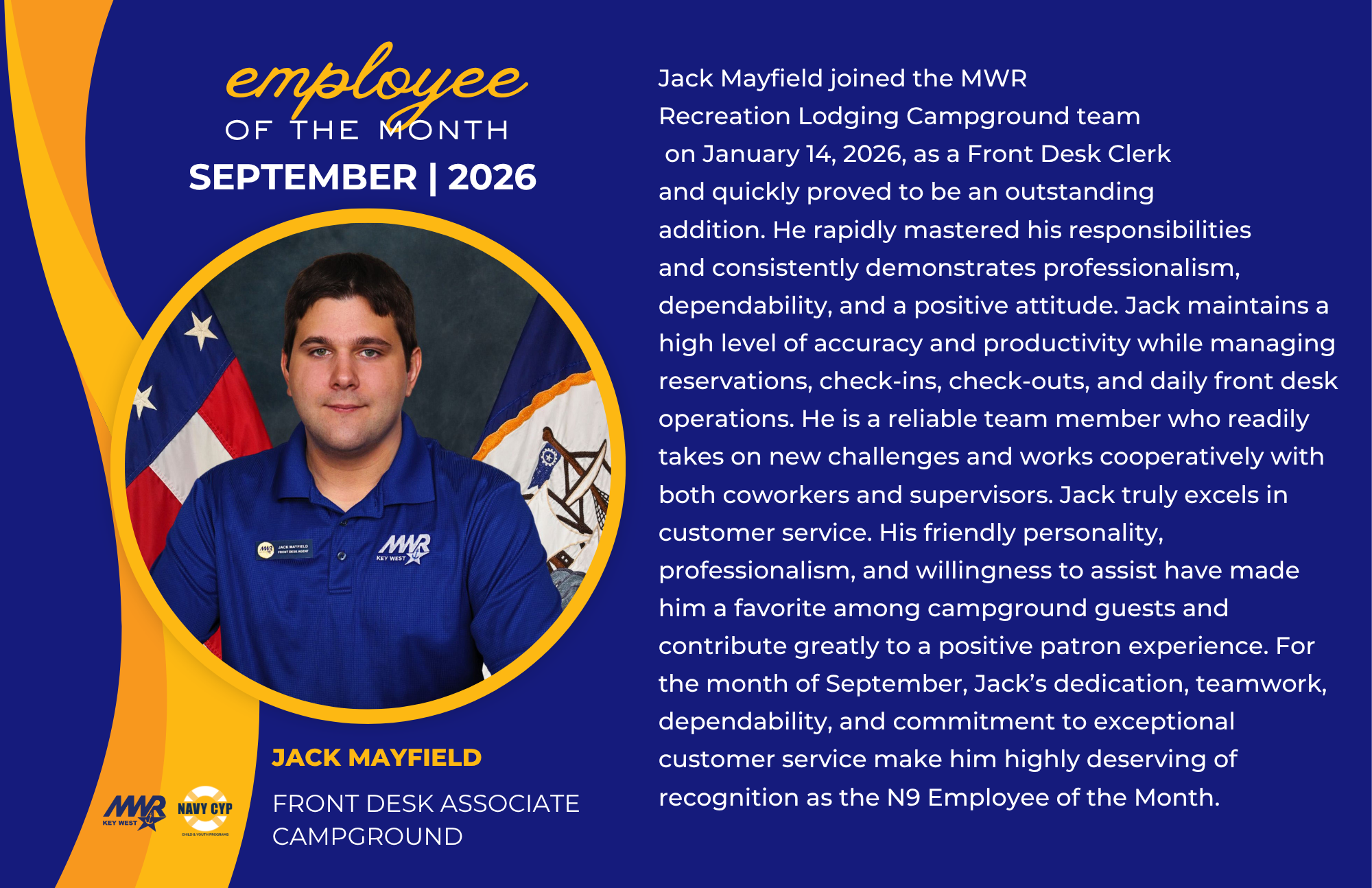Congratulations Jack Mayfield - September employee of the month