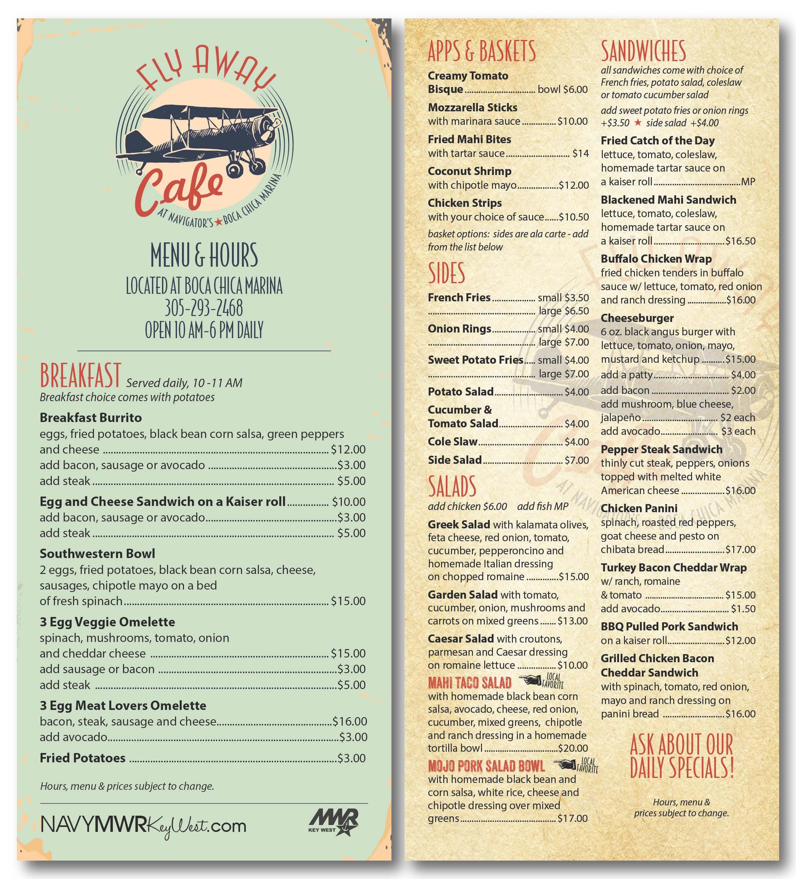 Fly Away Cafe Rack Card Fly Away Cafe Rack Card