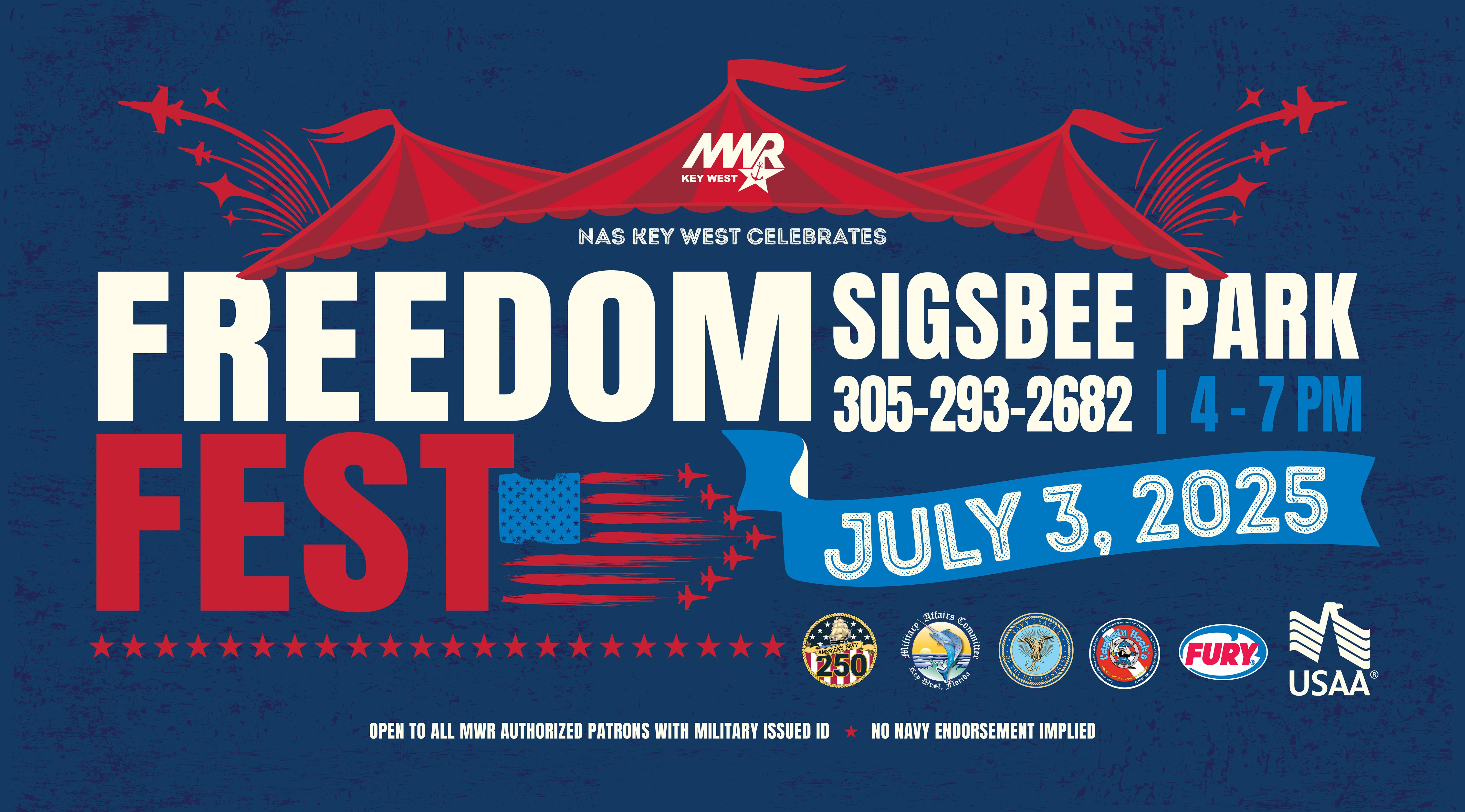 NAS Key West is celebrating Independence Day Thursday, July 3 on Sigsbee Park across from the NEX from 4 - 7 PM.  