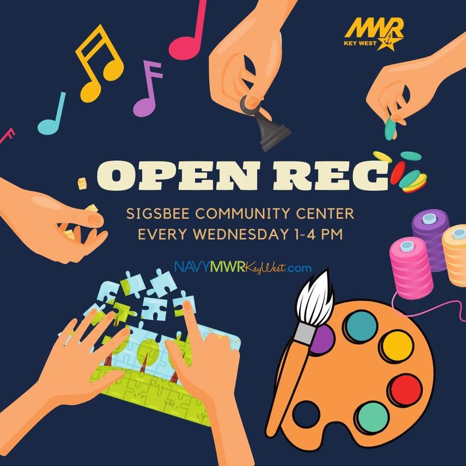 Open Recreation every Wednesday from 1 - 4 PM at the Sigsbee Community Center.  